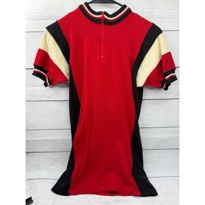 Vintage Sergal Milano Italy Striped Cycling Jersey Wool Blend Red Black Retro